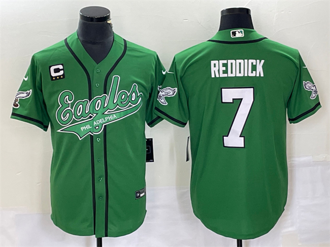 Men's Philadelphia Eagles #7 Haason Reddick Green With C Patch Cool Base Stitched Baseball Jersey Men's Philadelphia Eagles #7 Haason Reddick Green With C Patch Cool Base Stitched Baseball Jersey